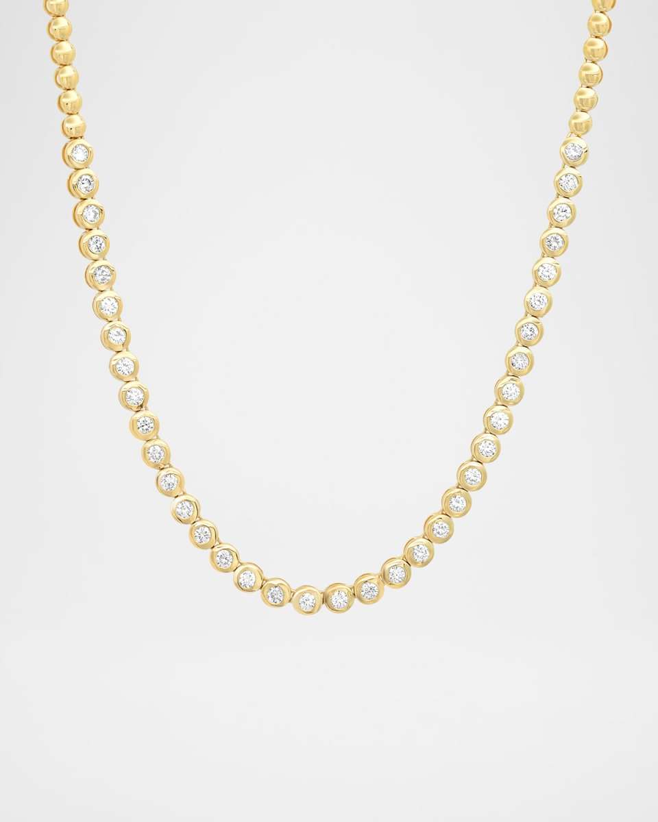 18K Yellow Gold 1/3 Diamond Mini Bezel Tennis Necklace